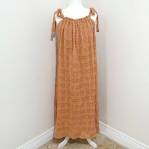 By Together Maxi Sun Dress Tie Shoulder Straps Terracotta Crinkle Fabric Size S